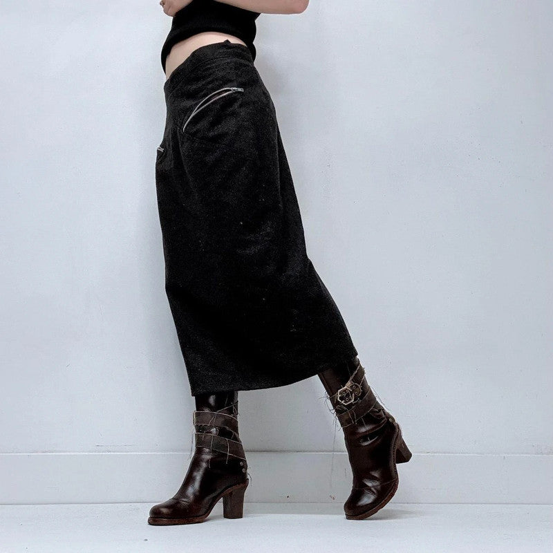 grey wool zip minimalist skirt