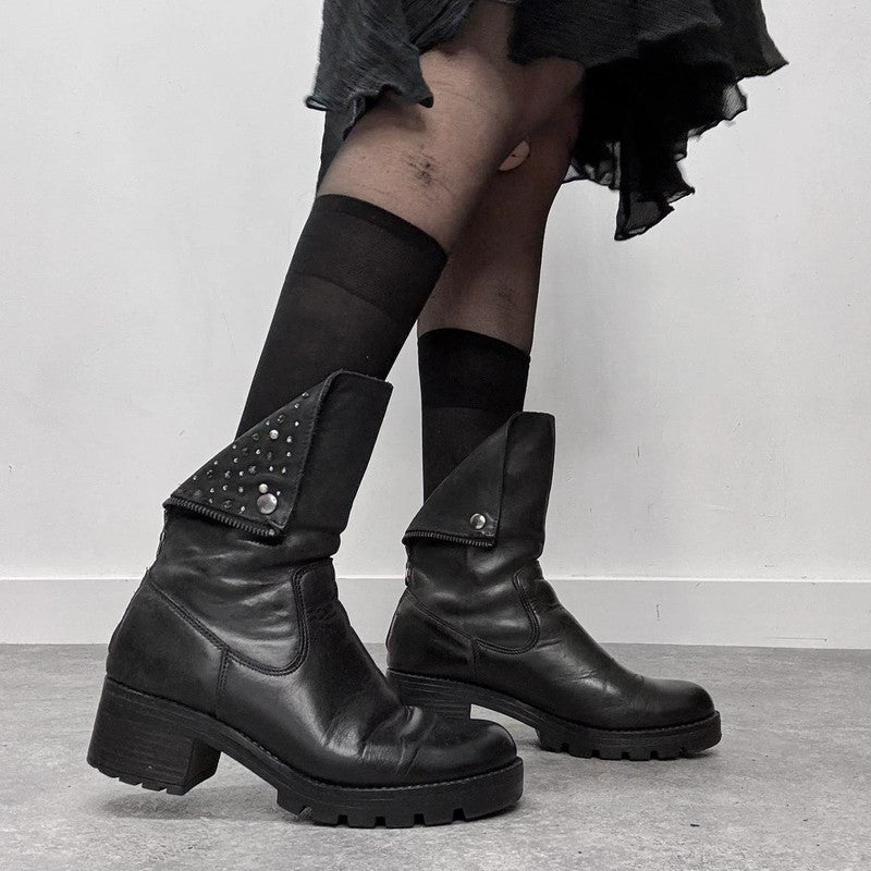 black studded leather biker boots