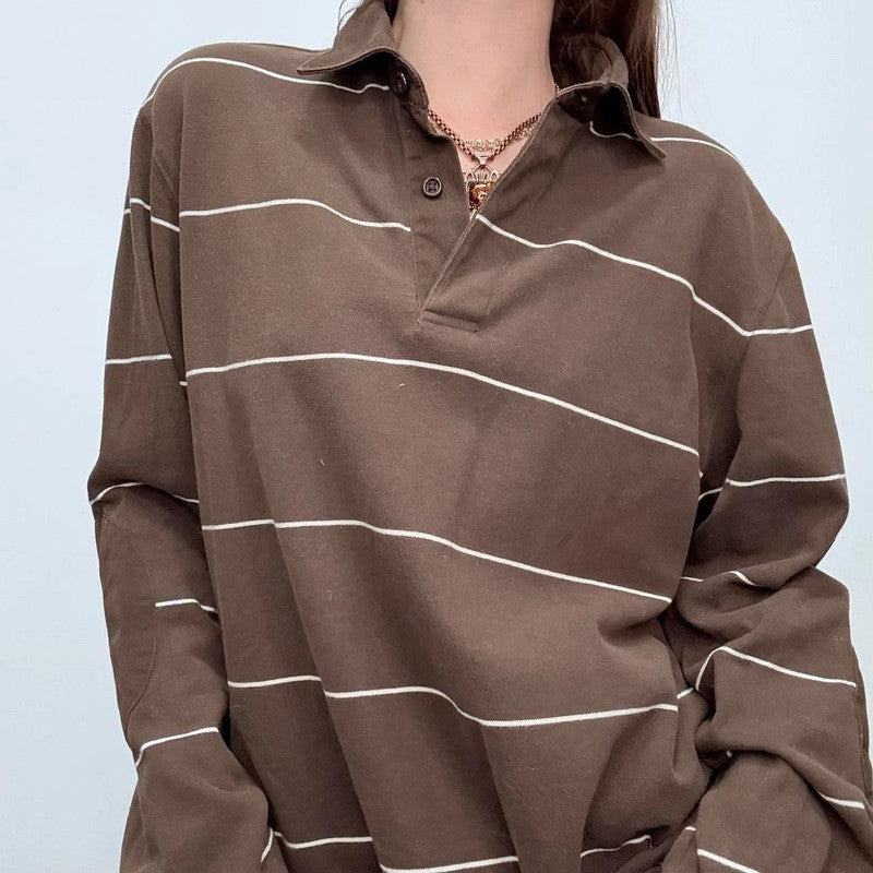 slouchy brown striped cotton rugby top