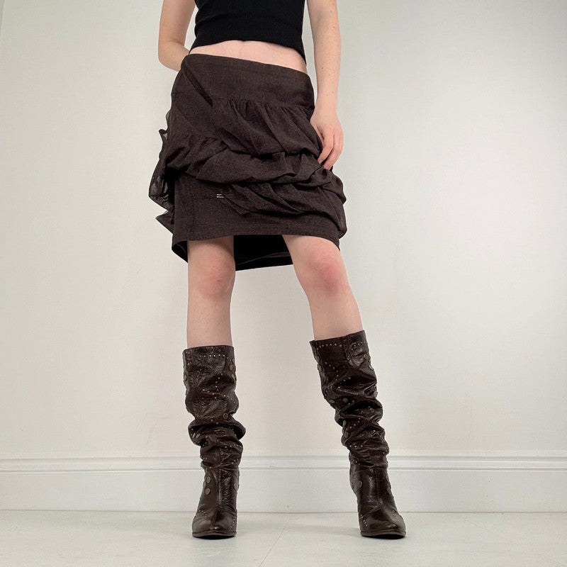 Brown gathered draped puff Cop Copine skirt