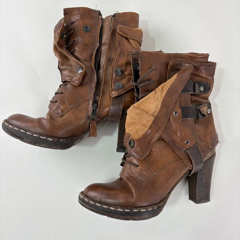 tan leather buckle gothic steampunk military boots