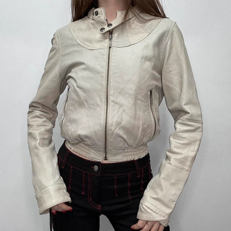 cropped cream bomber jacket