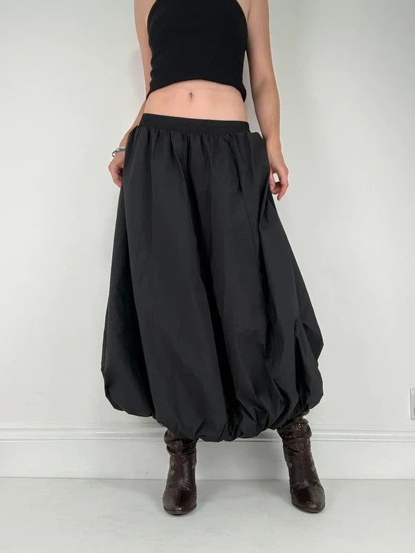 Black gathered puff balloon maxi skirt
