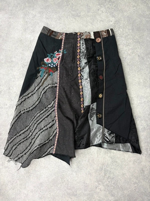 Patchwork embroidered asymmetric skirt