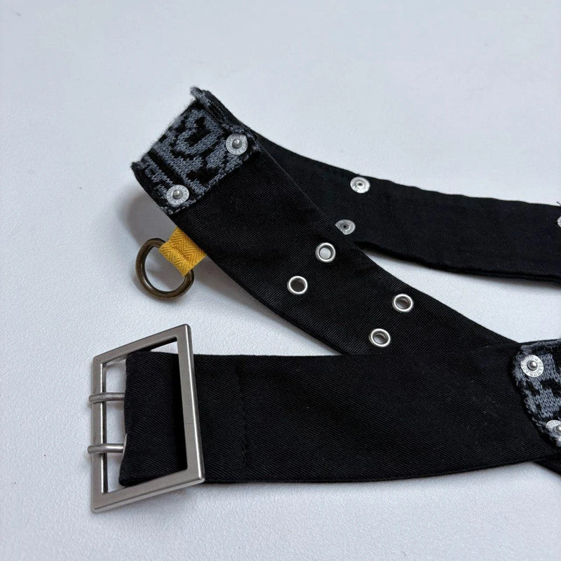 black grunge patchwork belt