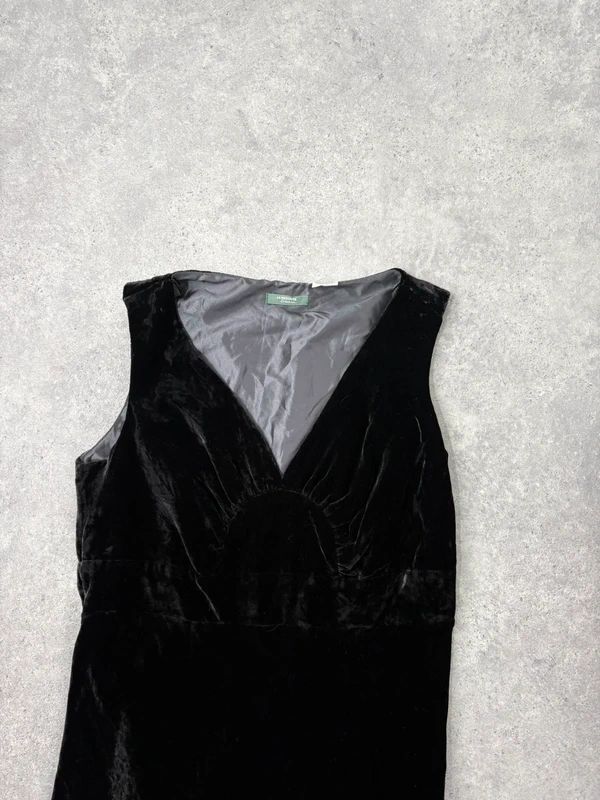 black velvet fitted flared midi dress