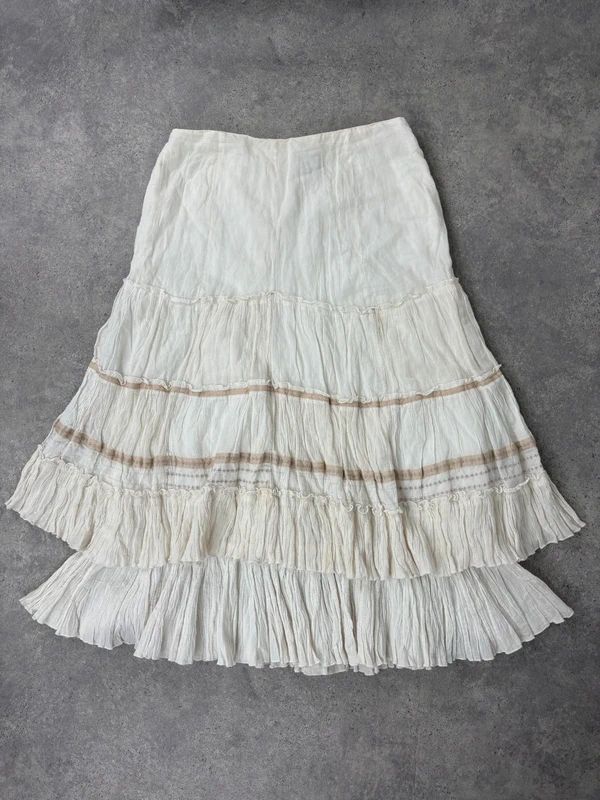 white pleated flared boho fairy maxi skirt