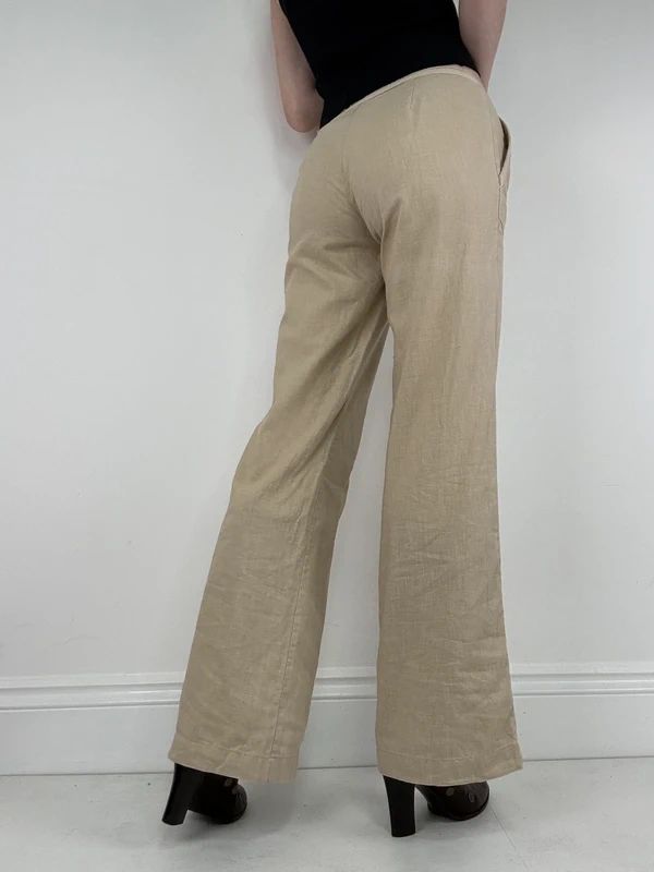 low rise tie waist linen flared trousers