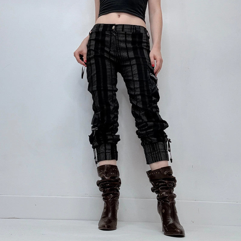 black pinstripe gathered structured cropped trousers