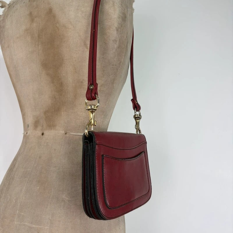 Red leather minimalistic shoulder handbag