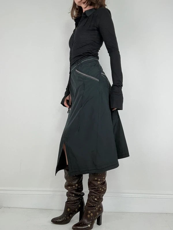 black structured grunge long sleeve dress