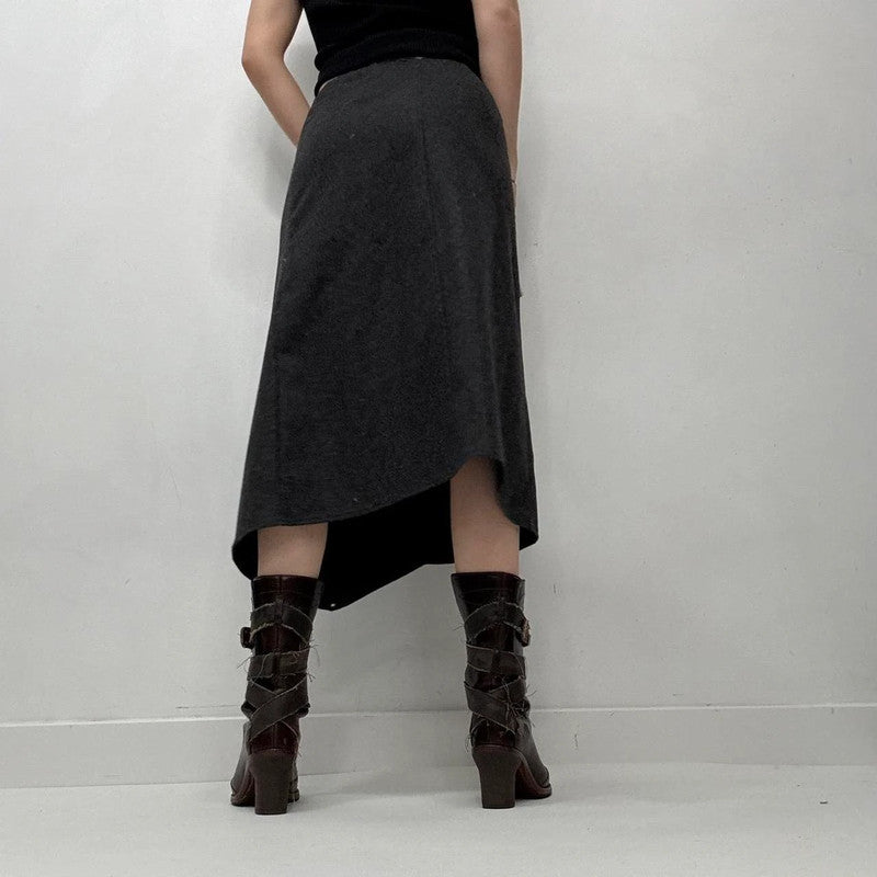 grey wool asymmetric midi skirt