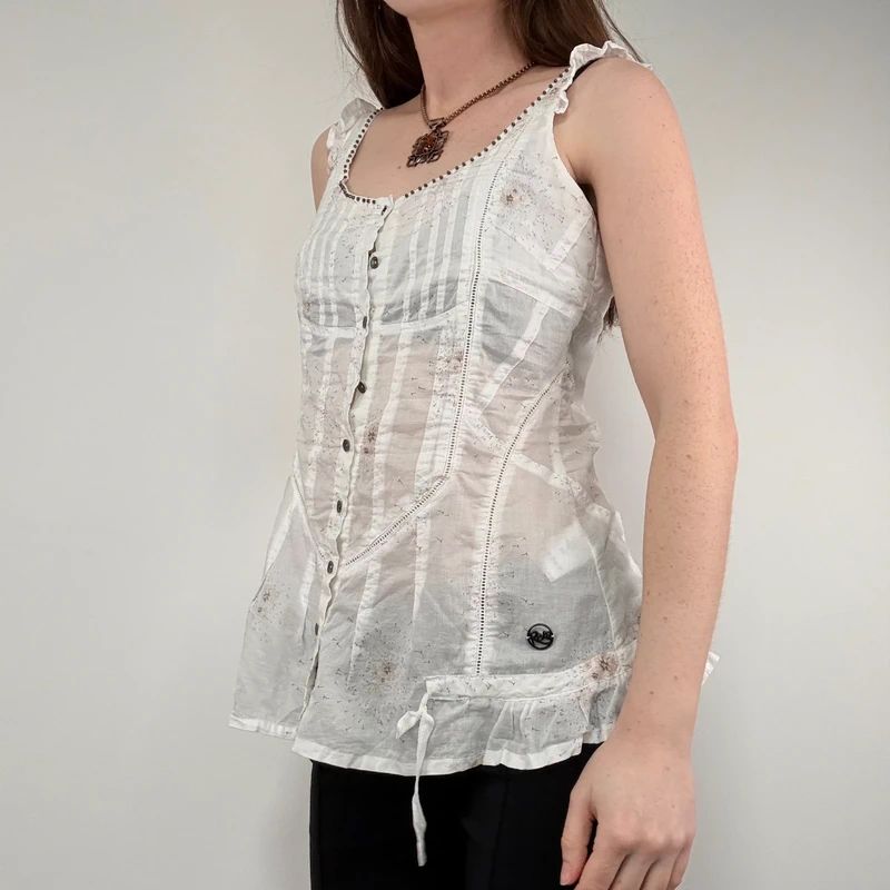 white button through cotton vest