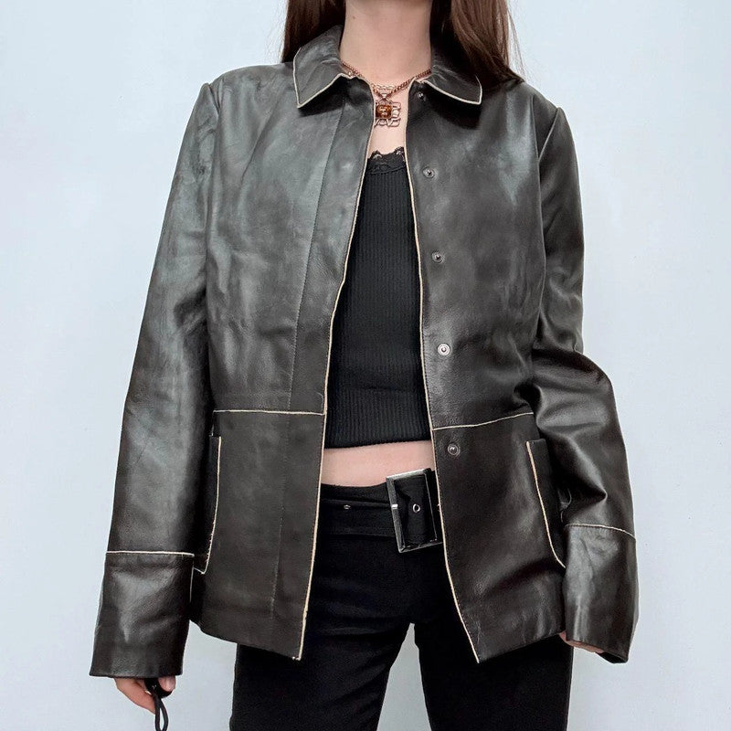 black leather minimalist jacket