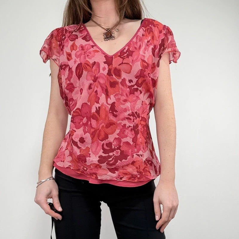 floral silk watercolour print flutter blouse