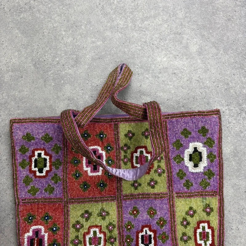Beaded patchwork hippy boho tote handbag