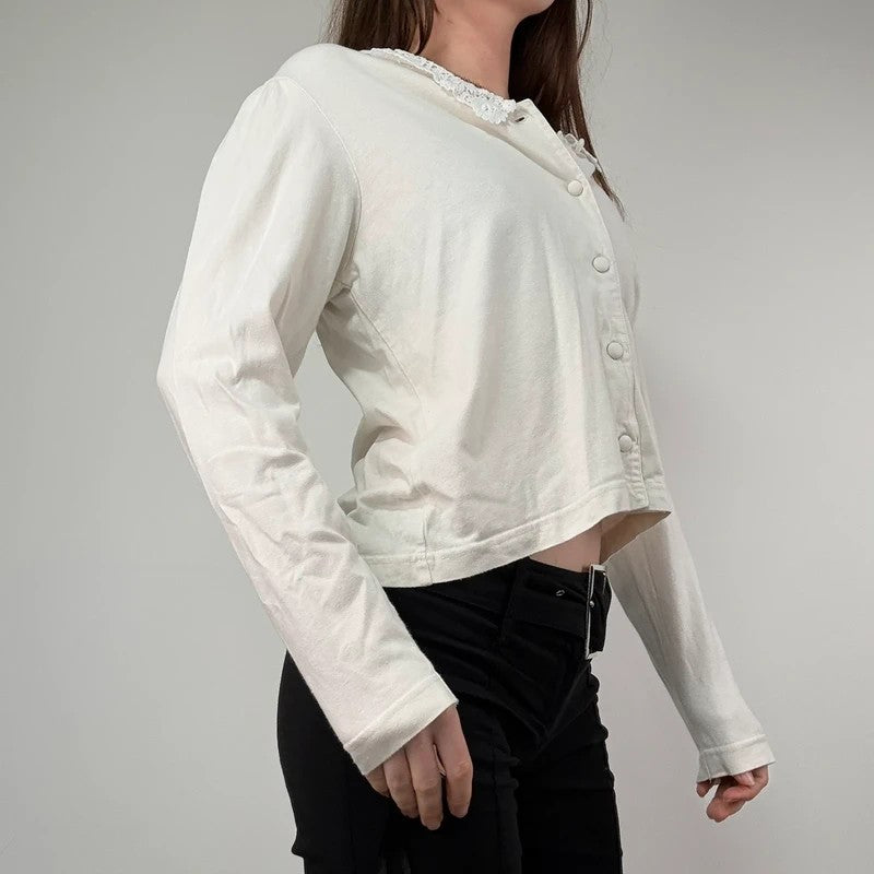 White cotton lace crochet Laura Ashley shirt