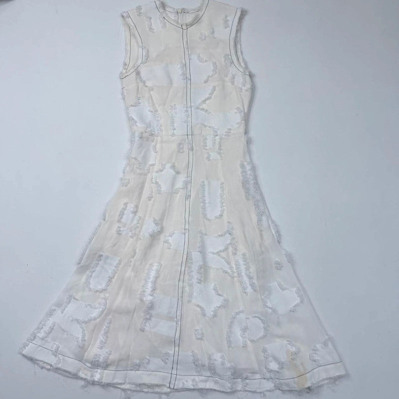 distressed cream midi dress