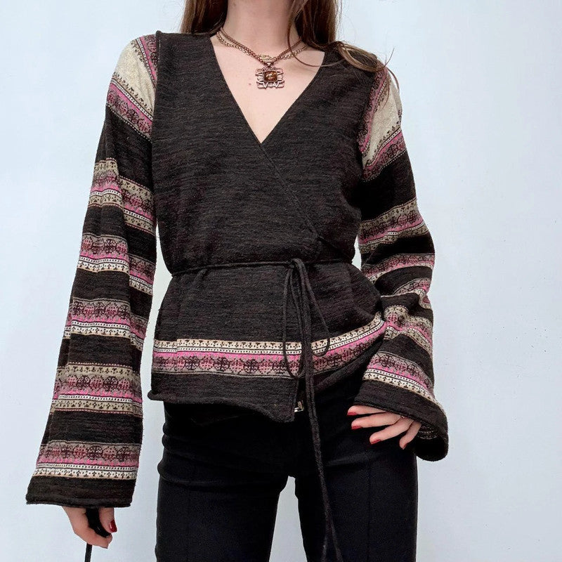 flared arran knit wrap jumper