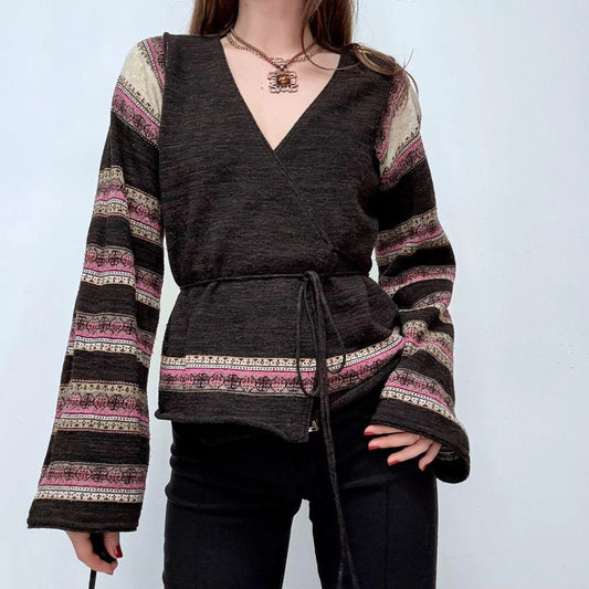 flared arran knit wrap jumper