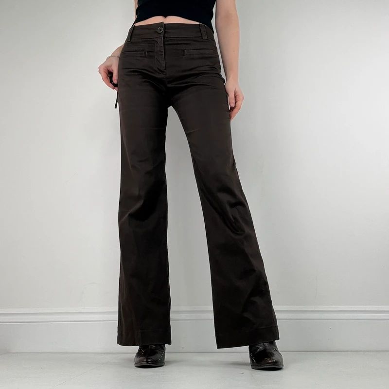 Brown flared pocket front trousers
