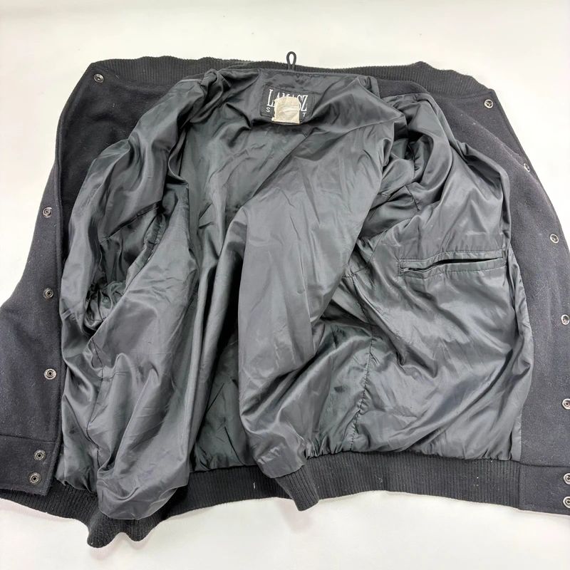 Black Leather Varsity Bomber Jacket