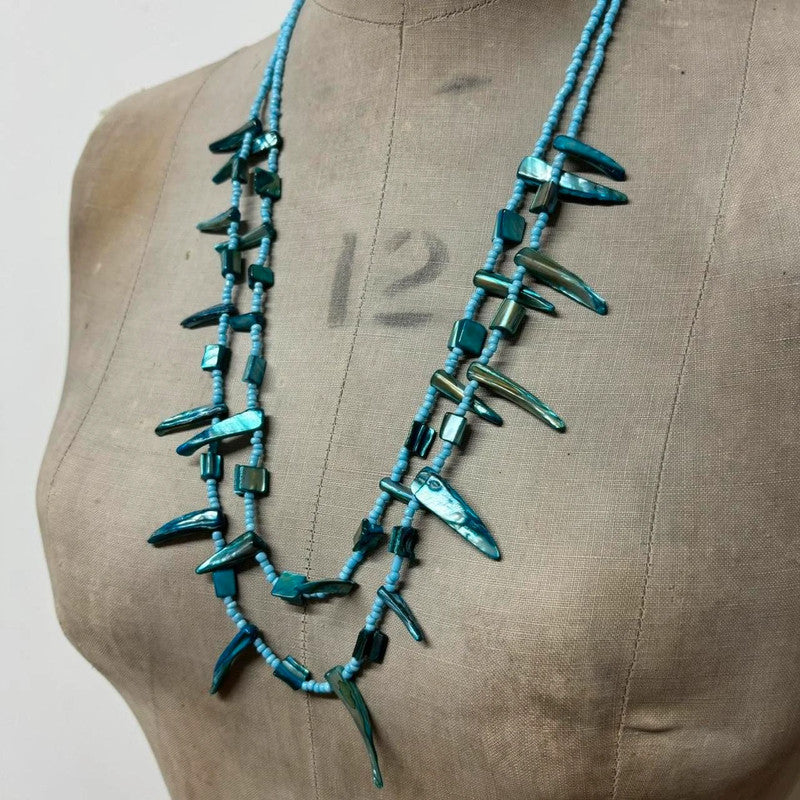 blue beaded shell necklace