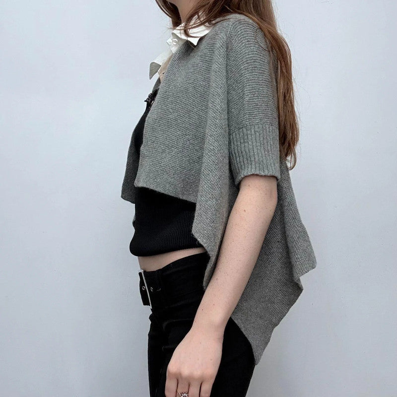 grey ribbed asymmetric flared Cop Copine cardigan