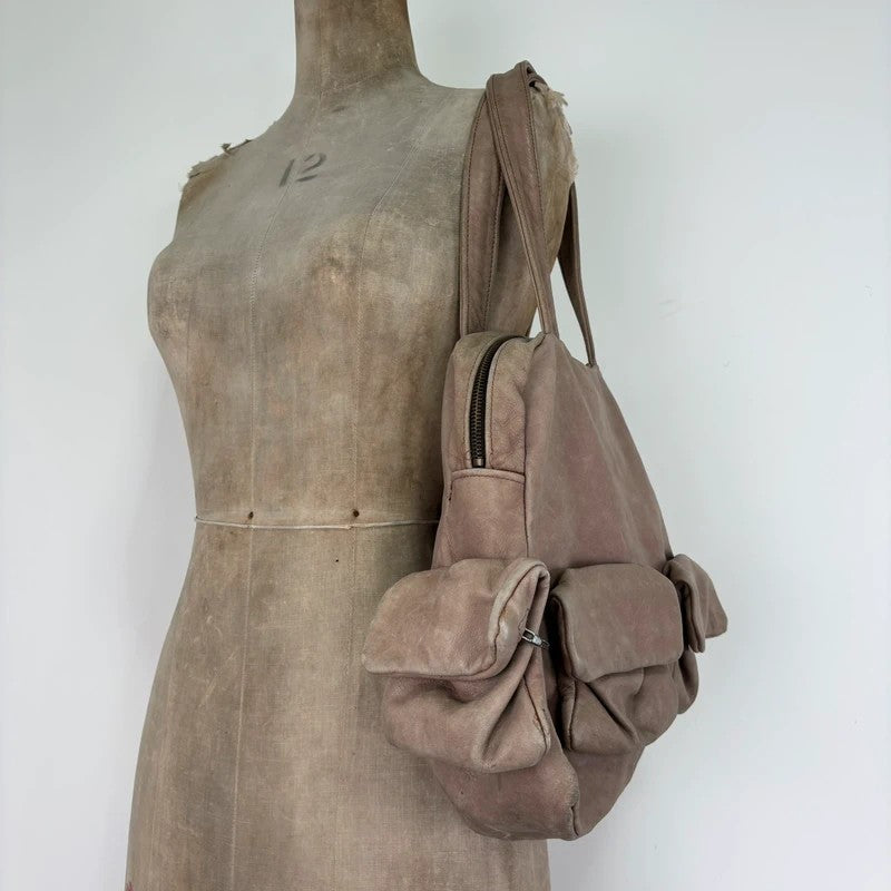 Dusty pink distressed leather cargo slouchy pocket bag
