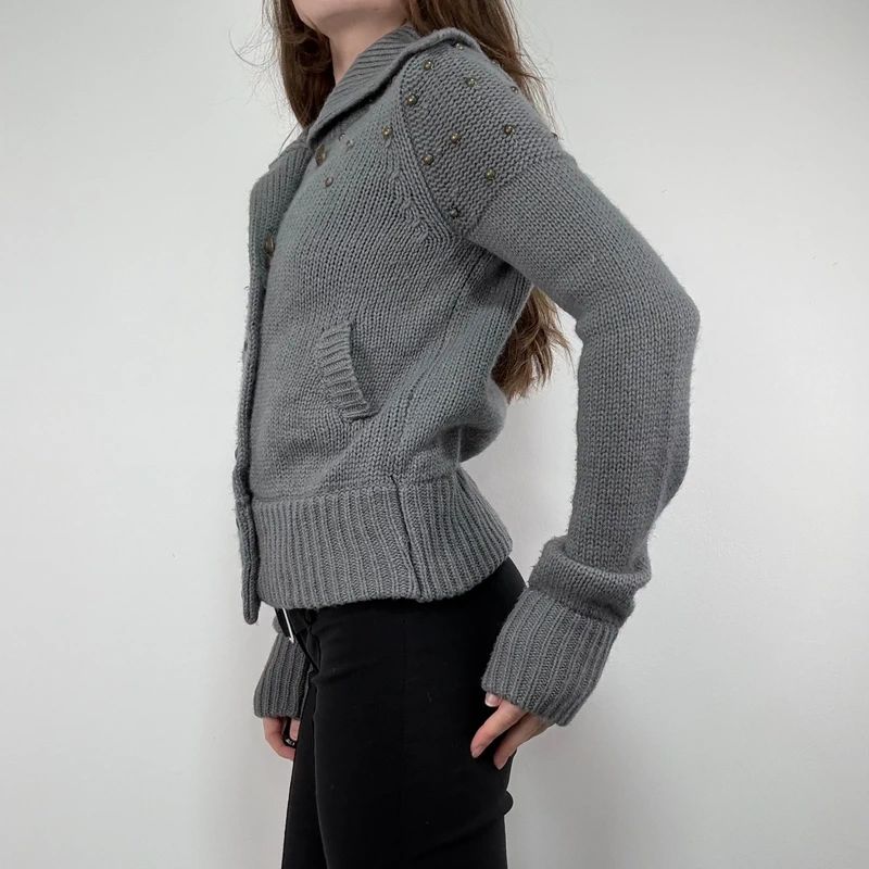 Grey knitted napoleonic cardigan
