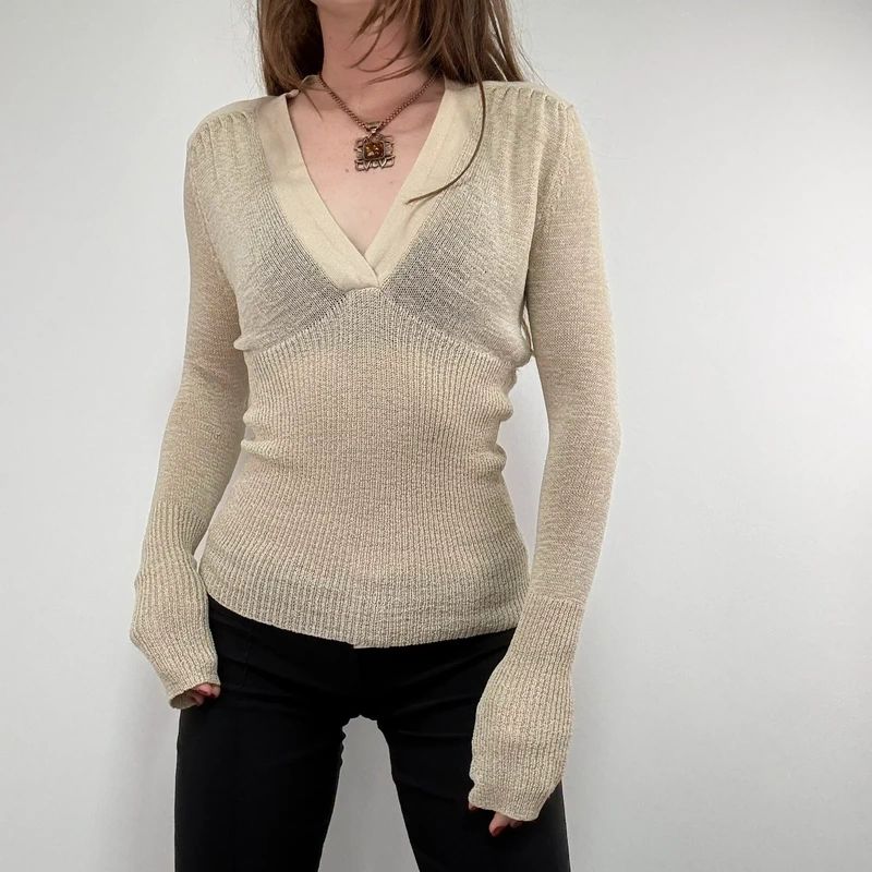 Long sleeve slouchy knit t-shirt
