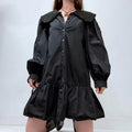 black puff embroidered shirt dress