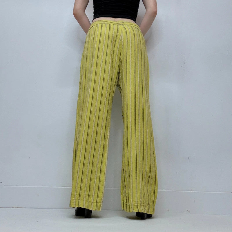lime green pinstripe linen trousers
