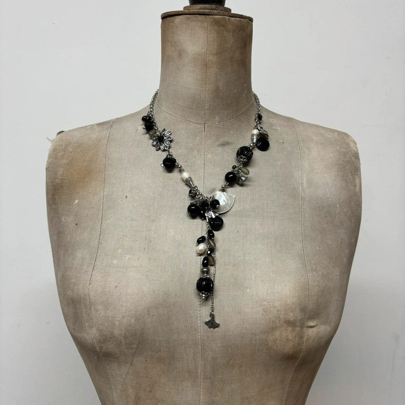 layered chain beaded charm necklace