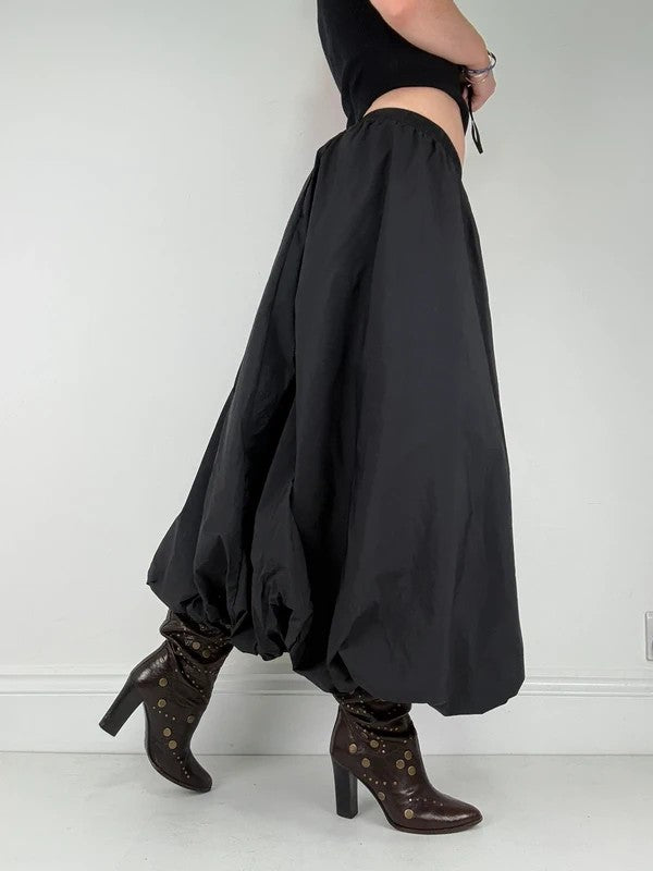 Black gathered puff balloon maxi skirt