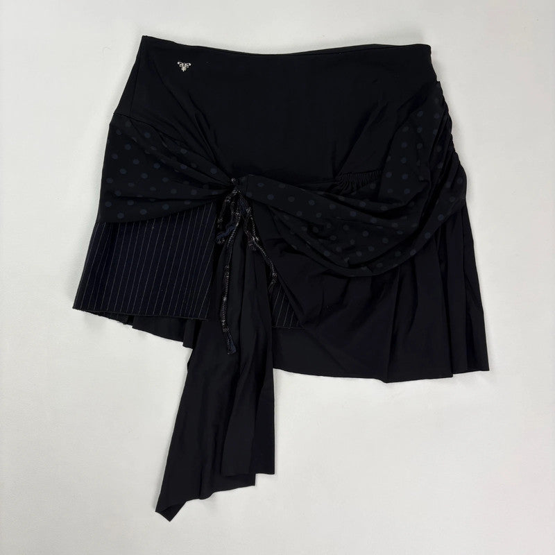 asymmetric black pinstripe polkadot skirt