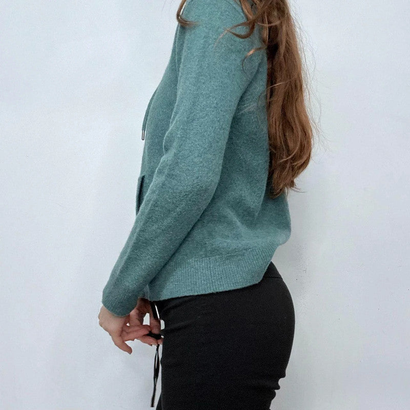 blue wool knitted hoodie