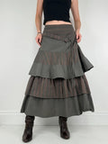 Khaki layered pinstripe maxi skirt