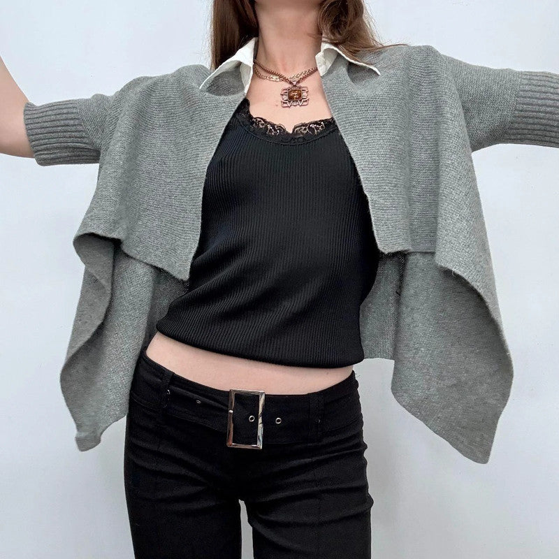 grey ribbed asymmetric flared Cop Copine cardigan