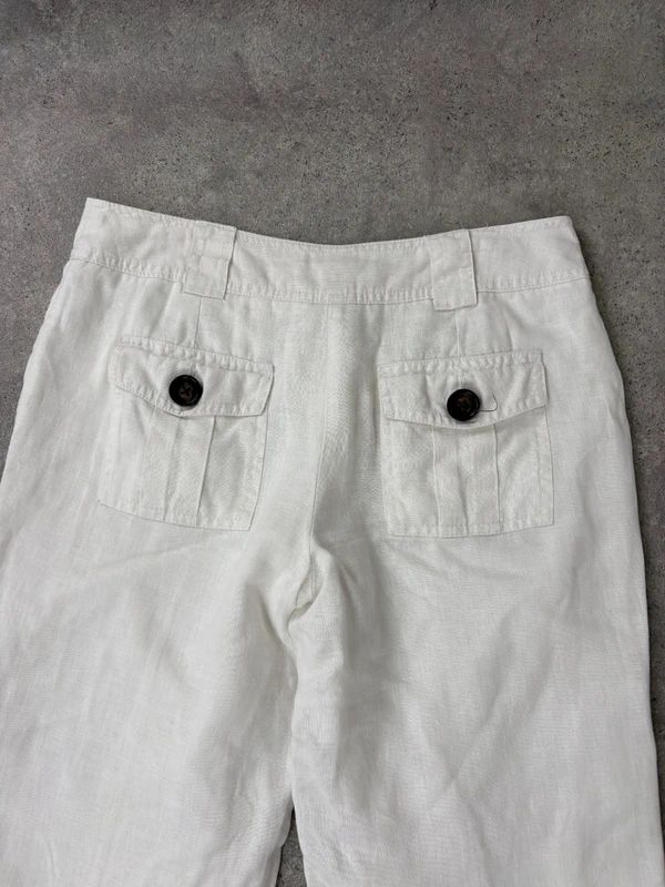 Cargo linen summer flare white trousers