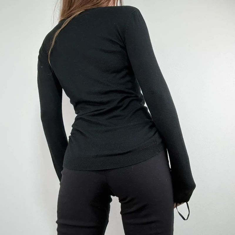 black long sleeve printed nepolion detailed t-shirt