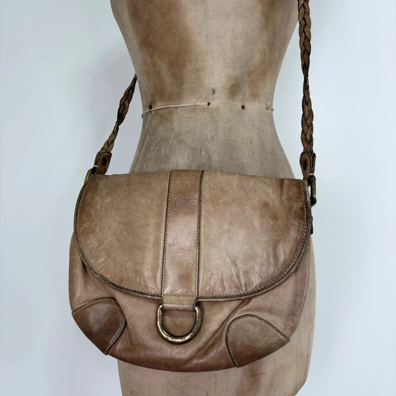 Distressed leather beige crossbody cargo city bag
