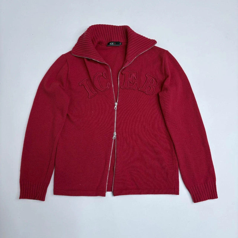 red slouchy zip-up wool jumper