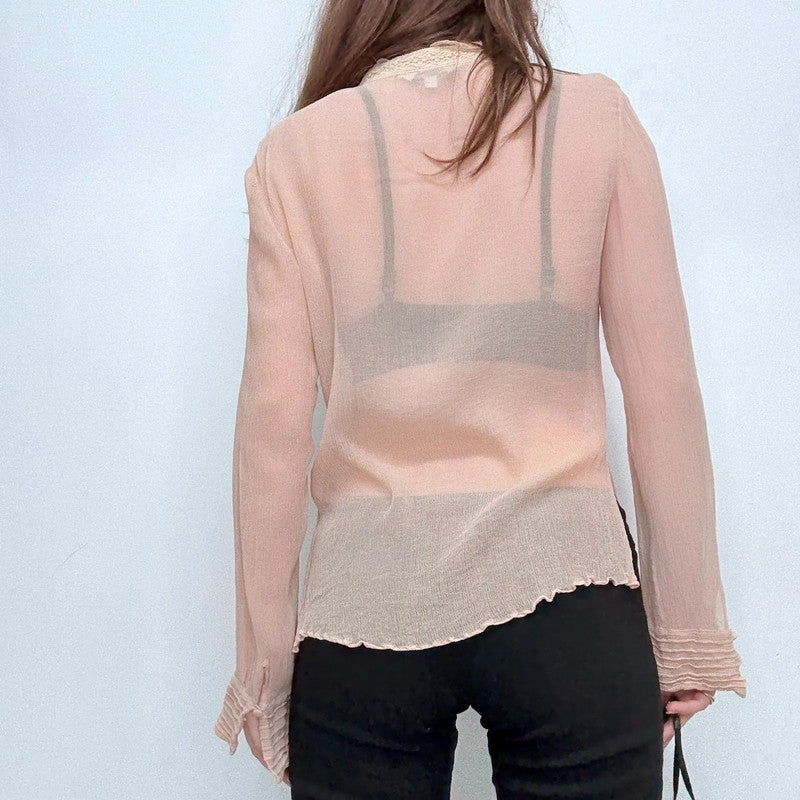 sheer crinkle silk lace blouse
