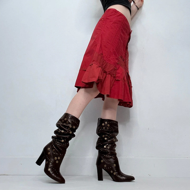 red pleated asymmetric grunge skirt