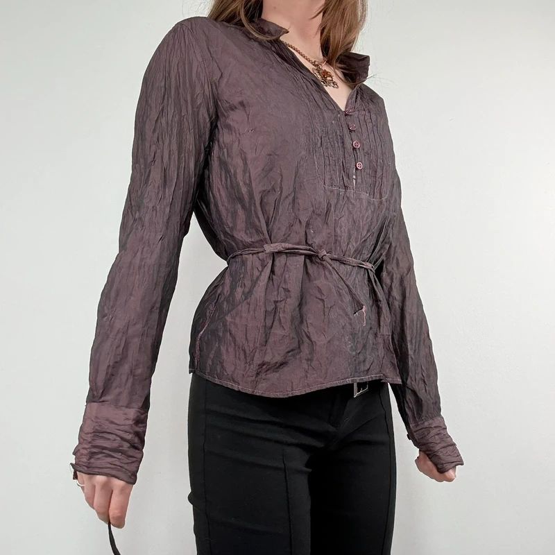 crinkle flared gathered blouse