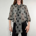 grey polkadot bow blouse