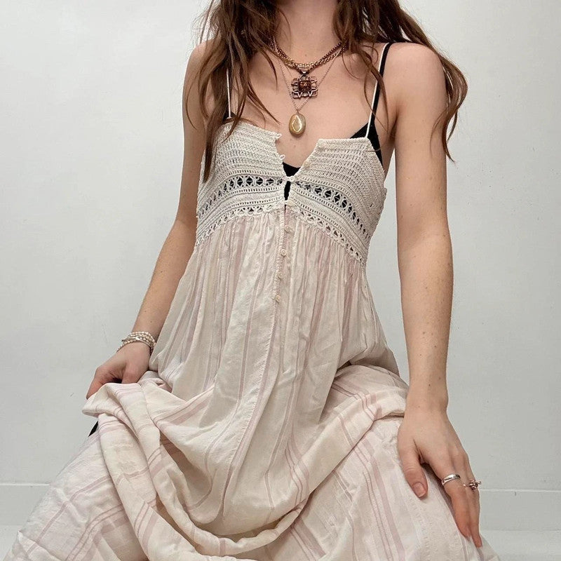 cream pinstripe crochet boho dress