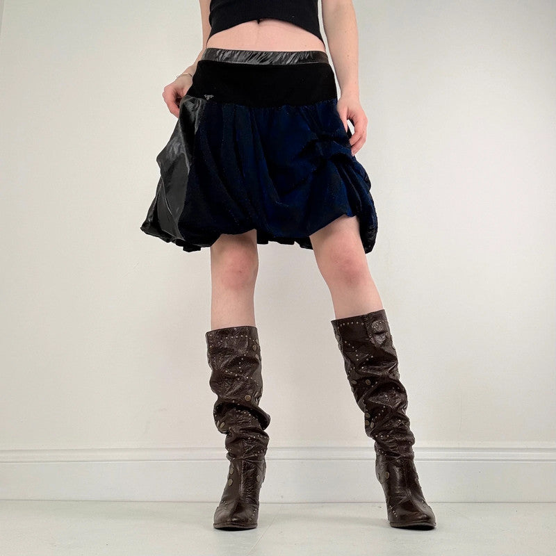 black gathered draped puff skirt