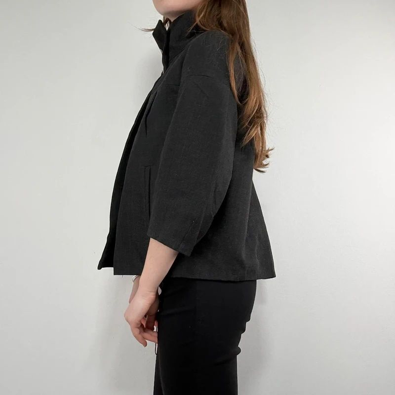 Grey structured boxy high neck jacket